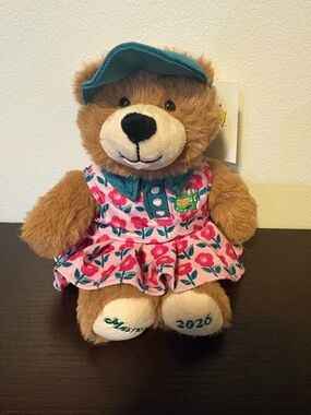 Master 2026 Plush Bear in Pink Floral Dress with Teal Hat - Kids Toy